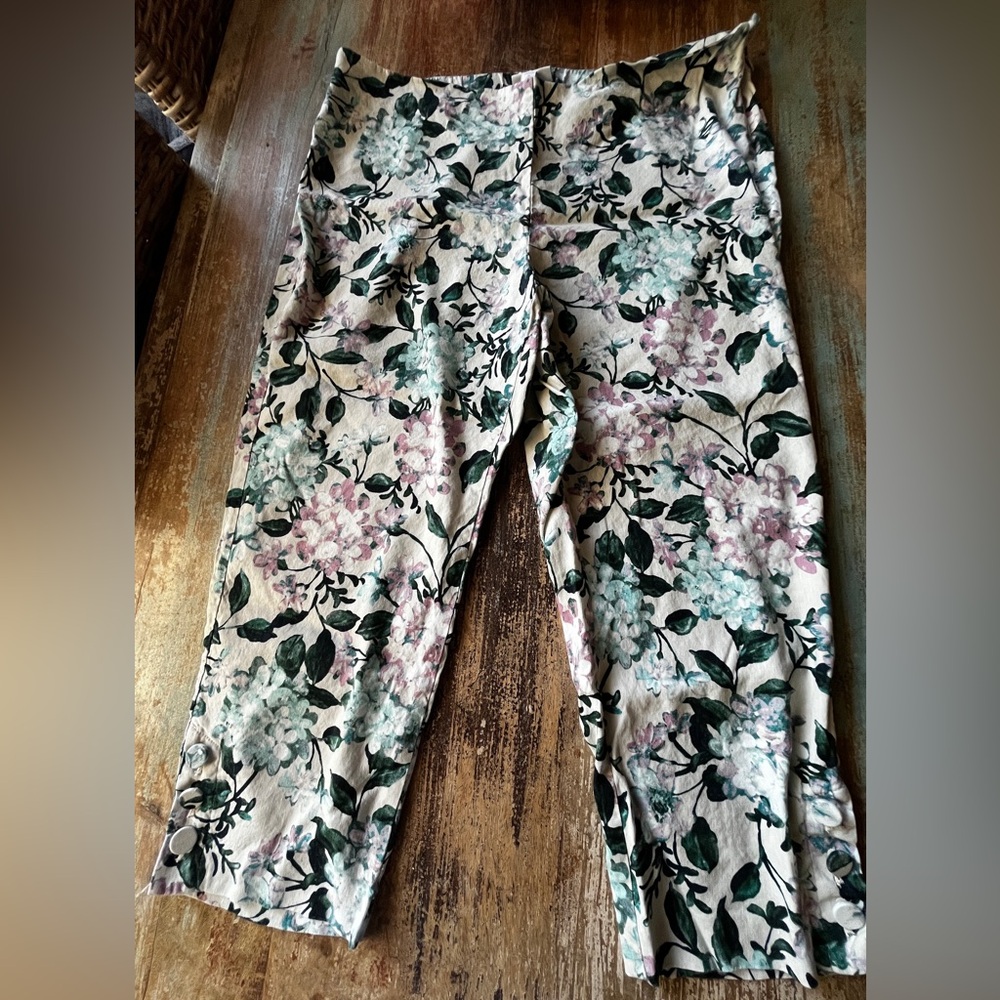 J. Jill Green and Pink Floral Linen Pants